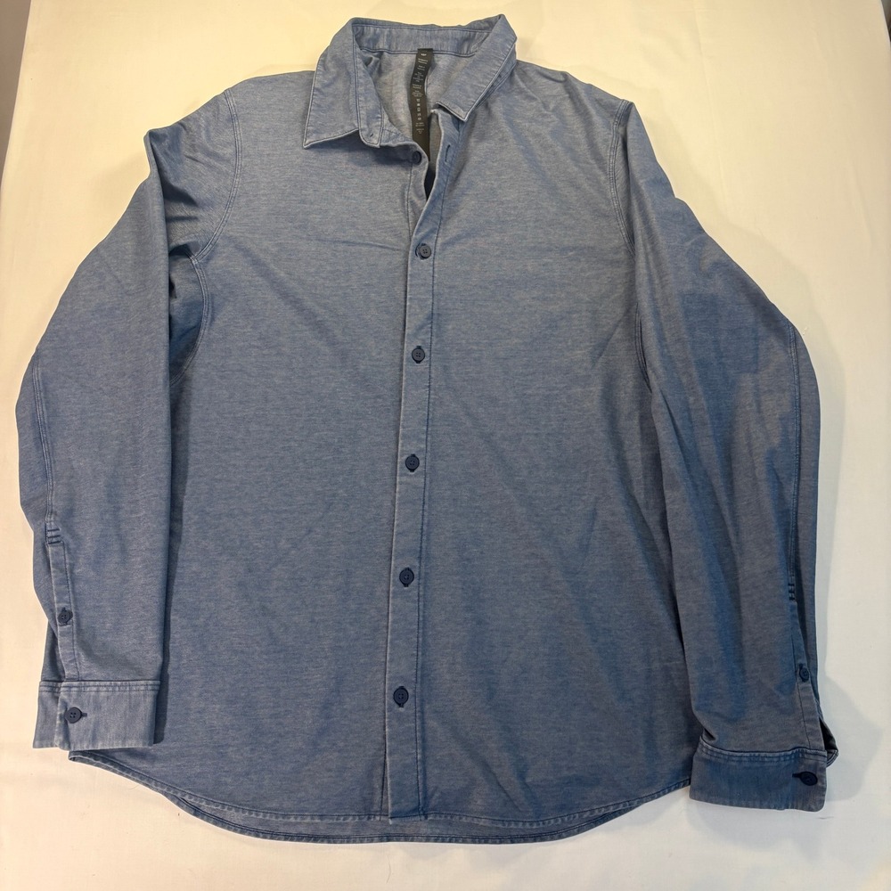 Lululemon Mens Commission Long Sleeve Shirt Blue Chambray Button Down Large
